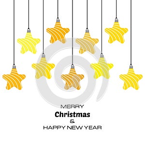Merry Christmas and Happy New Year background with yellow christmas balls