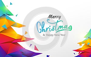 Merry Christmas and Happy new year banner. Colorful Christmas tree polygon on white background