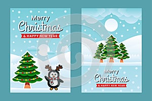 Merry Christmas and Happy New Year Banner template with penguins