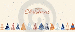 Merry Christmas Happy New Year banner trees festive design winter Xmas horizontal background vector