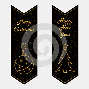 Merry Christmas and Happy New Year banners in retro style