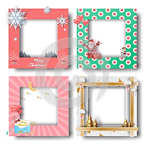 Merry Christmas and Happy new year border frame photo design set on transparency background.Creative origami paper cut and craft