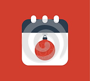 Merry Christmas and happy new year calendar illustration. Simple calendar icon with christmas ball in flat style. Vector