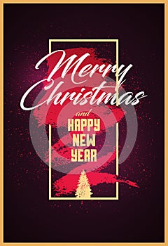 Merry Christmas and Happy New Year. Calligraphic Christmas greeting card design. Typographic vintage style grunge poster. Vector i