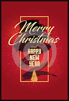 Merry Christmas and Happy New Year. Calligraphic Christmas greeting card design. Typographic vintage style grunge poster. Vector i