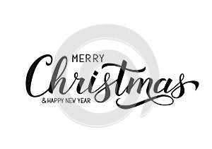 Merry Christmas and Happy New Year calligraphy hand lettering isolated on white. Celebration quote hand written with brush.