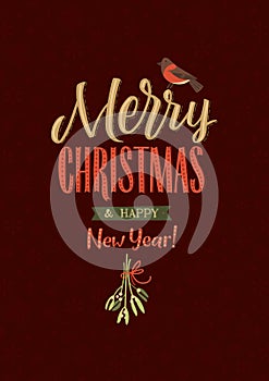 Merry Christmas and Happy New Year Calligraphy Poster. Greeting Card Typography on Dark Background