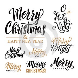 Merry Christmas AND Happy New Year Calligraphy Set. Greeting Card Design Set on White Background