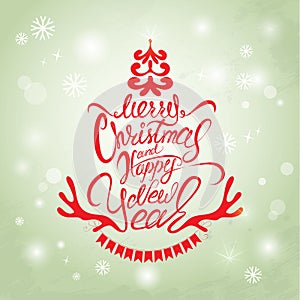 Merry Christmas and Happy New Year Card, calligraphy handwritten