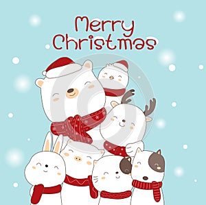 Merry christmas happy new year cartoon hand drawn style.vector photo