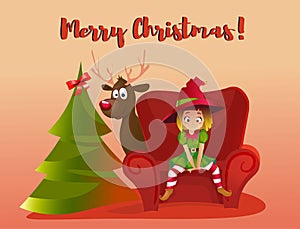 Merry Christmas and Happy New Year. Cartoon vector illustration.