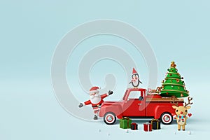 Merry Christmas and Happy New Year, Christmas celebration background with Christmas truck and Santa Claus