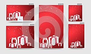 Merry Christmas & Happy New Year Celebration Banner, Poster and Template Design with 3D Gift Boxes and Confetti Decorated on Red