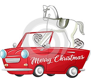 merry christmas and happy new year. christmas car with