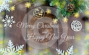 Merry Christmas and happy New year. Christmas decoration design on wooden background with candy bowl.the composition of Christmas