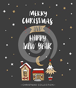 Merry Christmas and Happy New Year. Christmas greeting card.