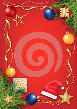 Merry Christmas and Happy New Year, Christmas greeting card in red background with decoration,Luxury mock up with fir tree,