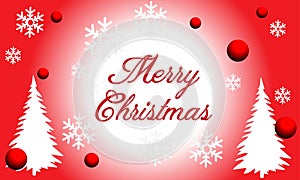 Merry Christmas and Happy New Year. Christmas greeting card with snowflakes border on red background