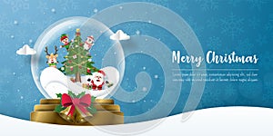 Merry Christmas and Happy New Year, Christmas party with Santa Claus in a Christmas ball, Banner background