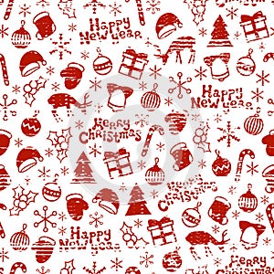 Merry Christmas and Happy New Year 2017. Christmas season hand drawn seamless pattern. Vector illustration. Doodle style