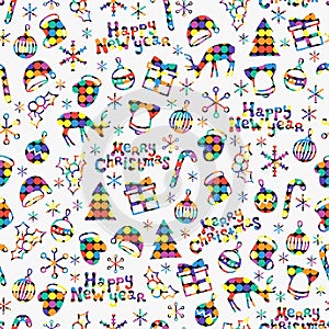 Merry Christmas and Happy New Year 2017. Christmas season hand drawn seamless pattern. Vector illustration. Doodle style