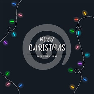 Merry Christmas and Happy New Year in Christmas text on black background. Invitation card vector and illustration