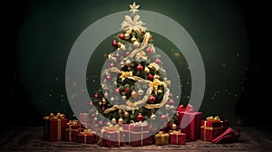 Merry Christmas and Happy New Year.The Christmas Tree Legend. Greeting Card. Fiction Backdrop.