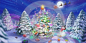 Merry Christmas and Happy New Year! The Christmas Tree Legend. Greeting Card photo