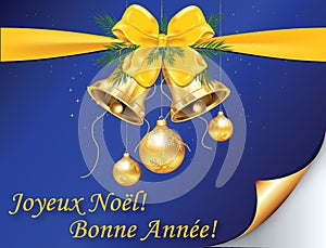 Merry Christmas! Happy New Year! - classic French greeting card with blue background