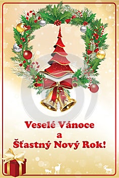 Merry Christmas and Happy New Year - classical greeting card with Czech text