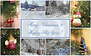 Merry Christmas & Happy New Year. Collage of image.