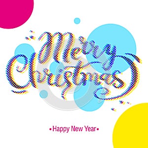 Merry christmas and happy new year colored calligraphic lettering on a white background. Insignia labels, vector