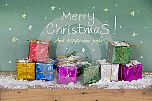 Merry christmas Happy new year. Colorful gift box