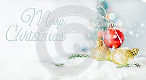 Merry Christmas and happy new year concept, Closeup Christmasball with bokeh, Xmas holiday background.