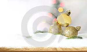 Merry Christmas and happy new year concept, Closeup Christmasball with bokeh, Xmas holiday background.