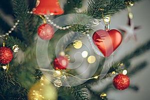 Merry Christmas and happy new year concept, Closeup Christmasball  with bokeh, Xmas holiday background