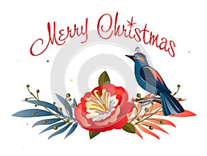 Merry Christmas Happy New Year 2024 Decoration Christmas berry plant, ribbon, birds flowers wreath, border, sales, set scrapbook