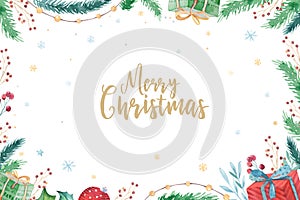 Merry Christmas and Happy New Year 2019 decoration winter set. Watercolor holiday background. Xmas element card