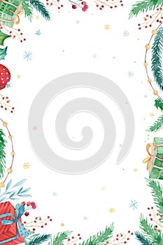 Merry Christmas and Happy New Year 2019 decoration winter set. Watercolor holiday background. Xmas element card