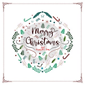 Merry christmas and happy new year decorative vintage vector background for holiday greeting card design template