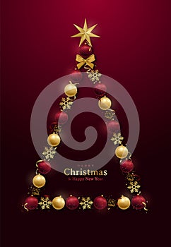 Merry Christmas and Happy New Year design with abstract decorative christmas tree.