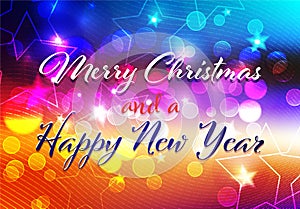 Merry Christmas and Happy New Year design with colorful bokeh lights