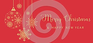 Merry Christmas and Happy New Year elegant greeting card, template, banner. Christmas ball bauble silhouette, decorative