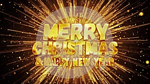 merry christmas, happy new year eve greeting text with particles background.