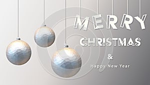 Merry christmas happy new year fancy poly silver ornament bauble shape in hipster origami style. Ideal for xmas card or elegant