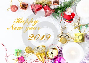 Merry Christmas and Happy New year with festive decoration and text - Happy New year ,Copy space,top view