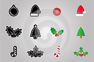 merry christmas and happy new year flat objects set for create