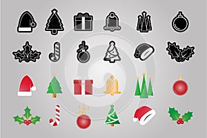 merry christmas and happy new year flat objects set for create