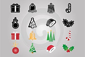 merry christmas and happy new year flat objects set for create