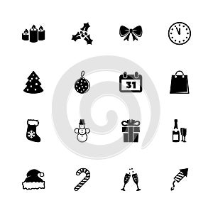 Merry Christmas and Happy New Year - Flat Vector Icons